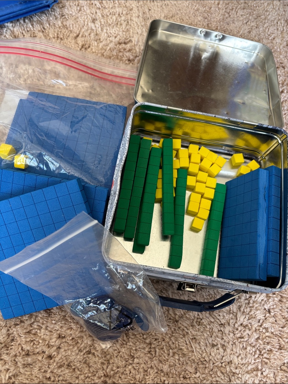 Math Base Ten Block Set for Home Learning - Blue, Green & Yellow